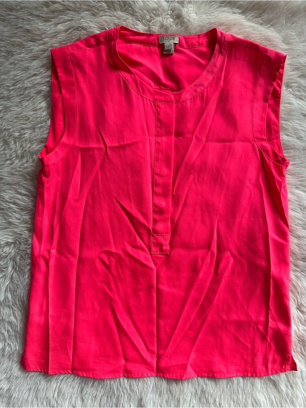 J. Crew Hot Pink Sleeveless half button Split-Neck Blouse  Camisole
